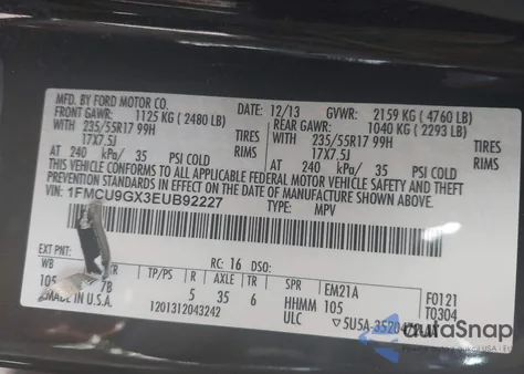 2014 Ford Escape Se from USA, damaged, VIN 1FMCU9GX3EUB92227